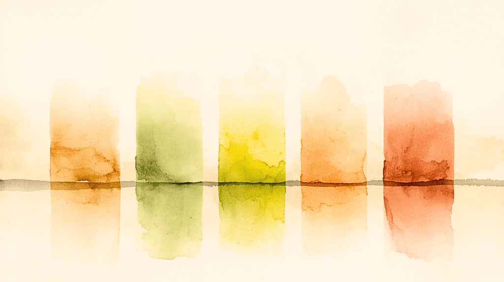 Cinq aplats de couleurs représentant cinq piliers du programme pour préserver sa santé au travail ou guérir ses souffrances.